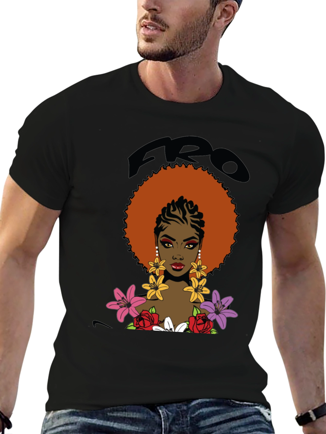 Afro Queen Graphic Tee - Bold Black Cotton T-Shirt