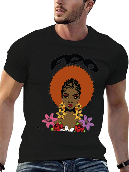 Afro Queen Graphic Tee - Bold Black Cotton T-Shirt