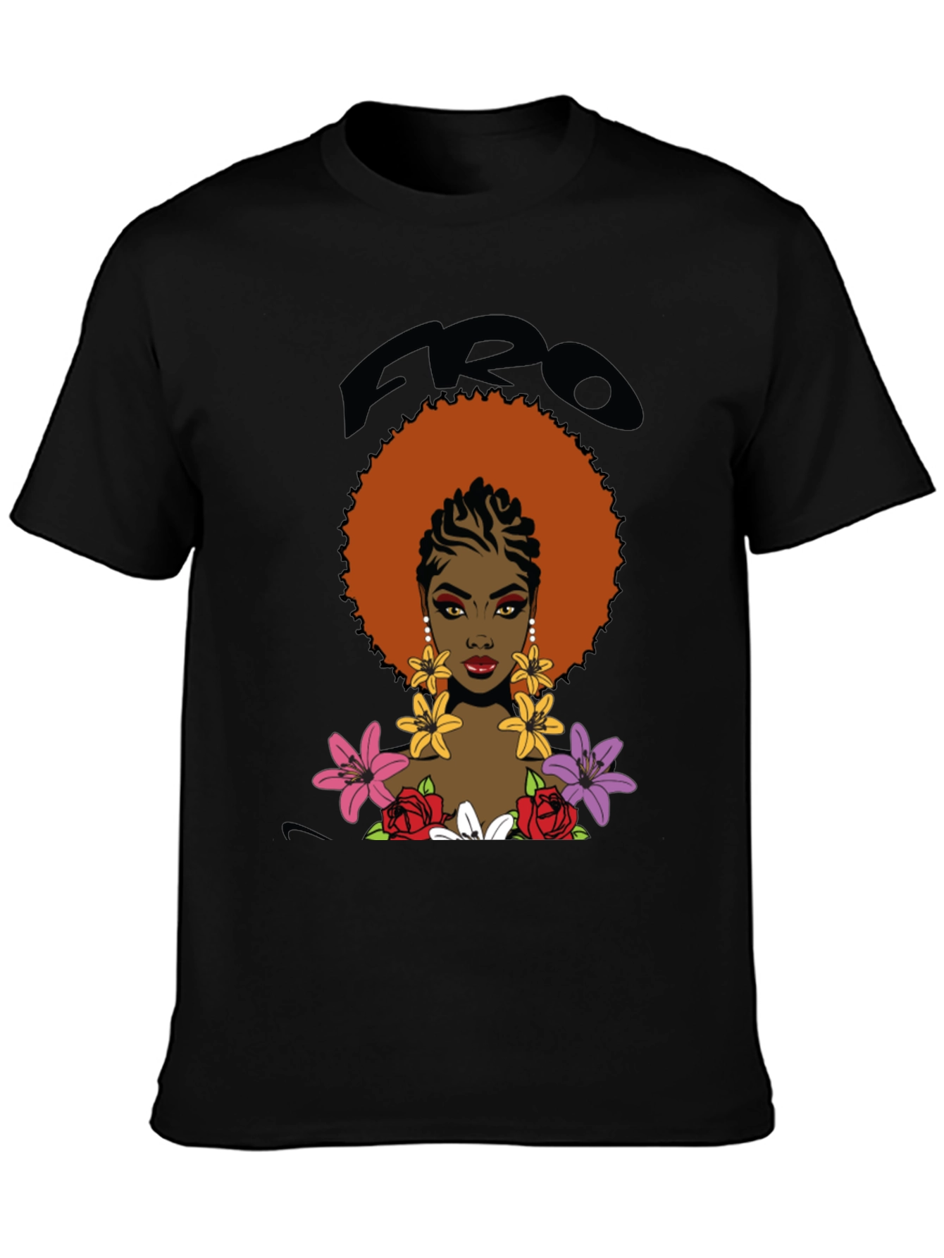 Afro Queen Graphic Tee - Bold Black Cotton T-Shirt