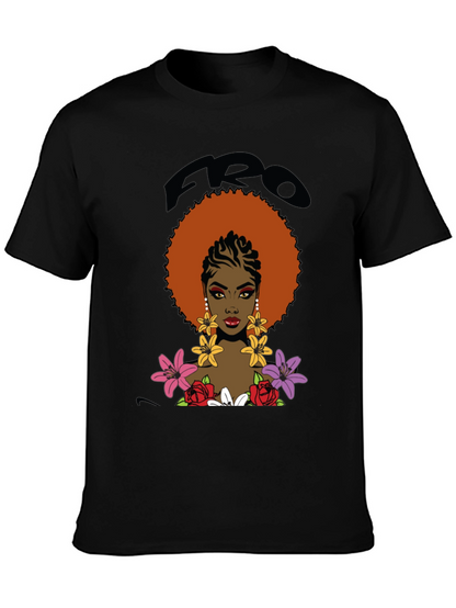 Afro Queen Graphic Tee - Bold Black Cotton T-Shirt
