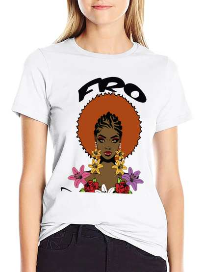 Afro Queen Graphic Tee - Bold Black Cotton T-Shirt