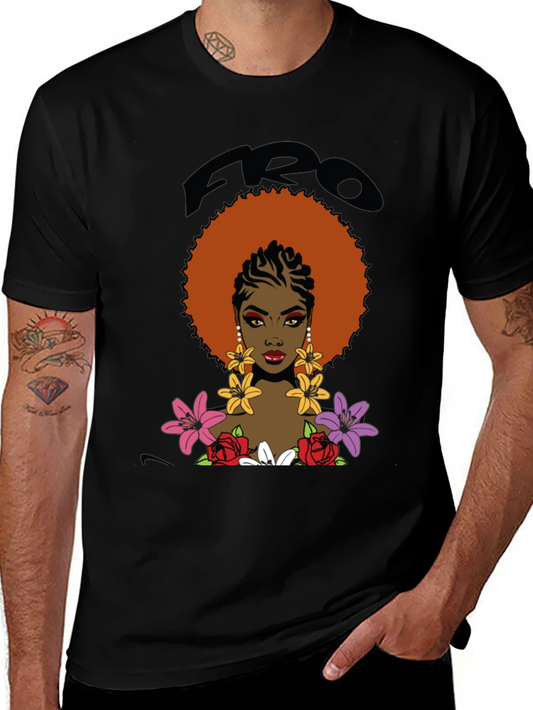 Afro Queen Graphic Tee - Bold Black Cotton T-Shirt