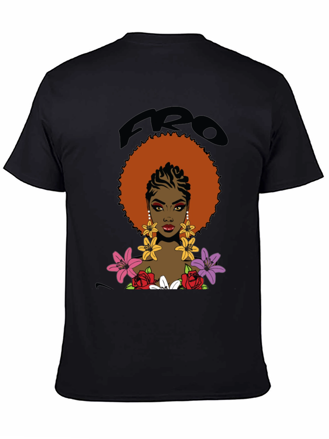 Afro Queen Graphic Tee - Bold Black Cotton T-Shirt
