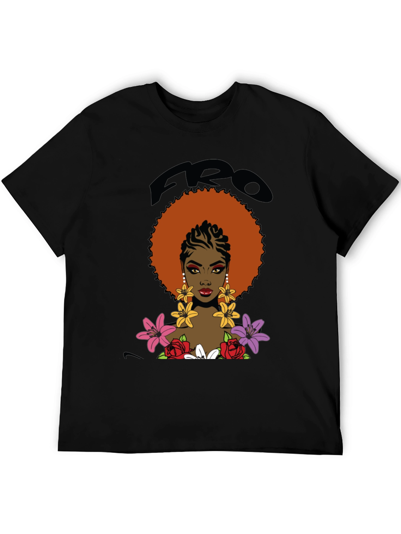 Afro Queen Graphic Tee - Bold Black Cotton T-Shirt