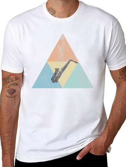 Retro Saxophone Triangle Graphic T-Shirt