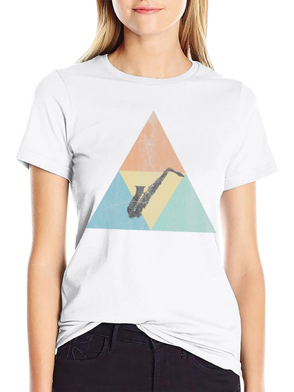 Retro Saxophone Triangle Graphic T-Shirt