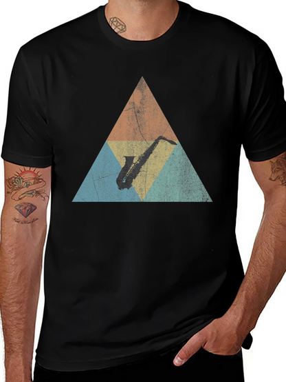 Retro Saxophone Triangle Graphic T-Shirt