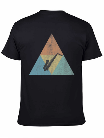 Retro Saxophone Triangle Graphic T-Shirt