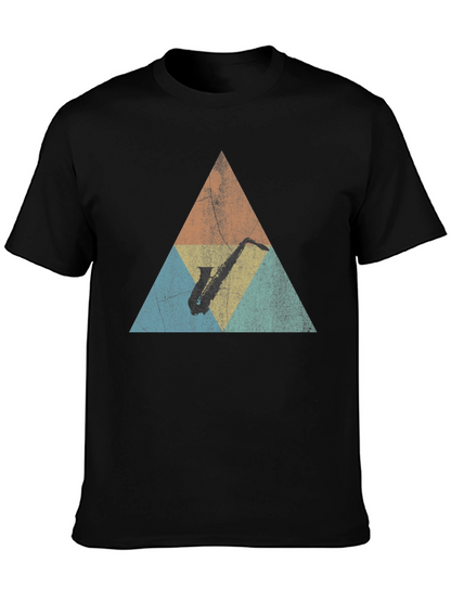 Retro Saxophone Triangle Graphic T-Shirt
