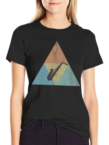 Retro Saxophone Triangle Graphic T-Shirt