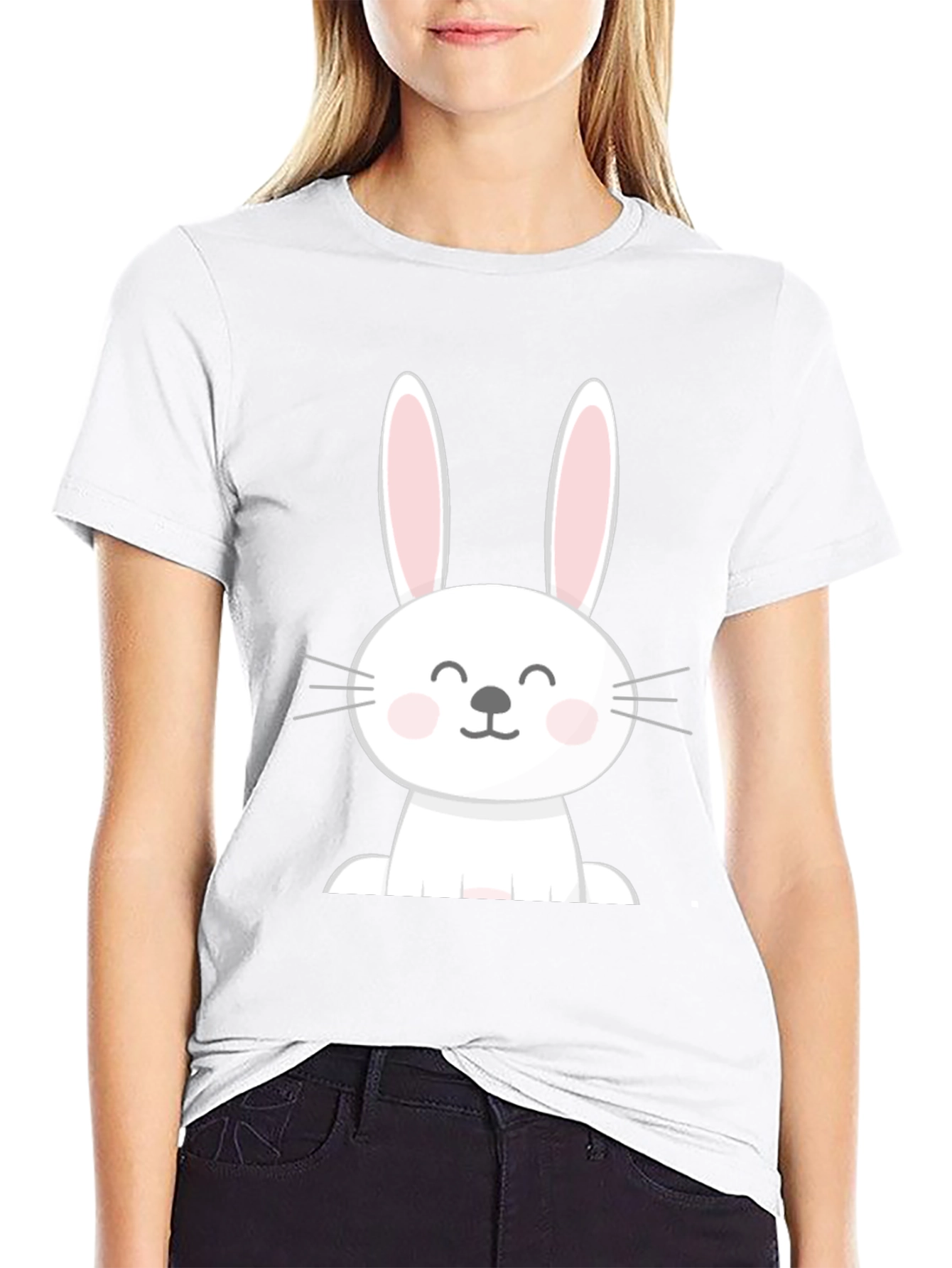 Cute Easter Bunny Graphic Tee - Black Cotton Blend