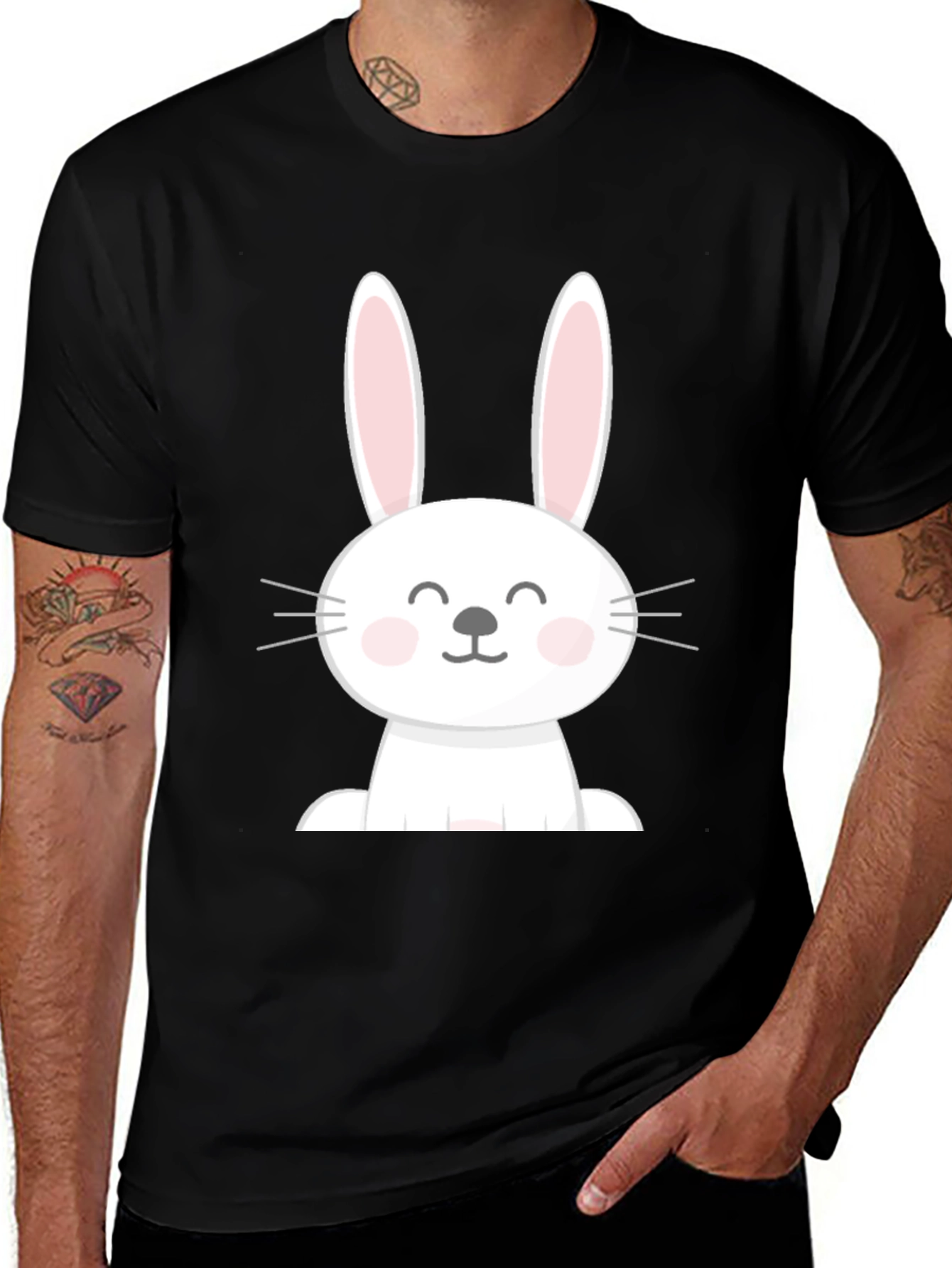Cute Easter Bunny Graphic Tee - Black Cotton Blend