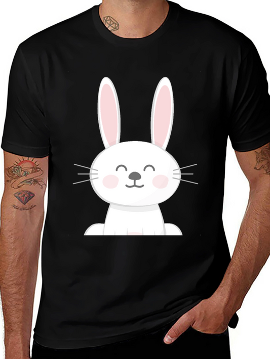 Cute Easter Bunny Graphic Tee - Black Cotton Blend