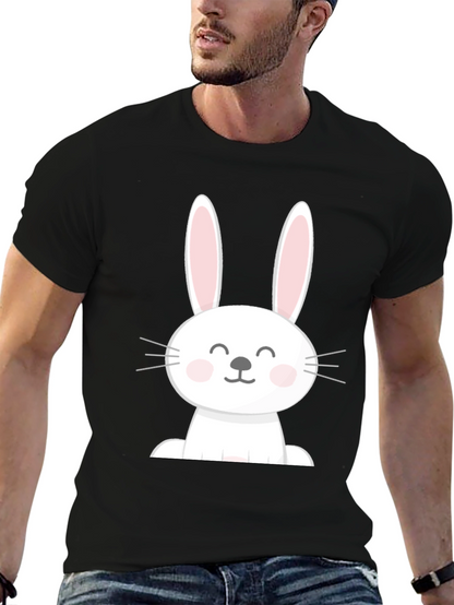 Cute Easter Bunny Graphic Tee - Black Cotton Blend
