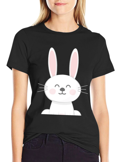 Cute Easter Bunny Graphic Tee - Black Cotton Blend
