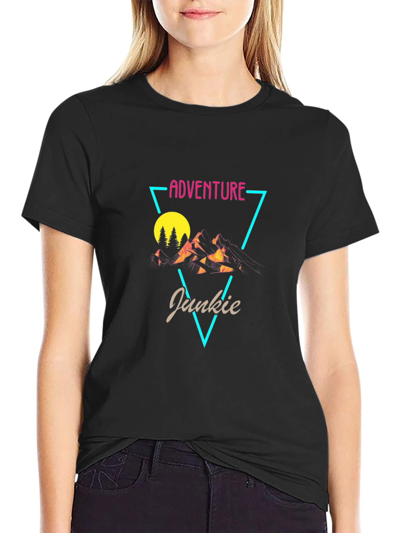 Adventure Junkie Graphic Tee - Black Cotton T-Shirt