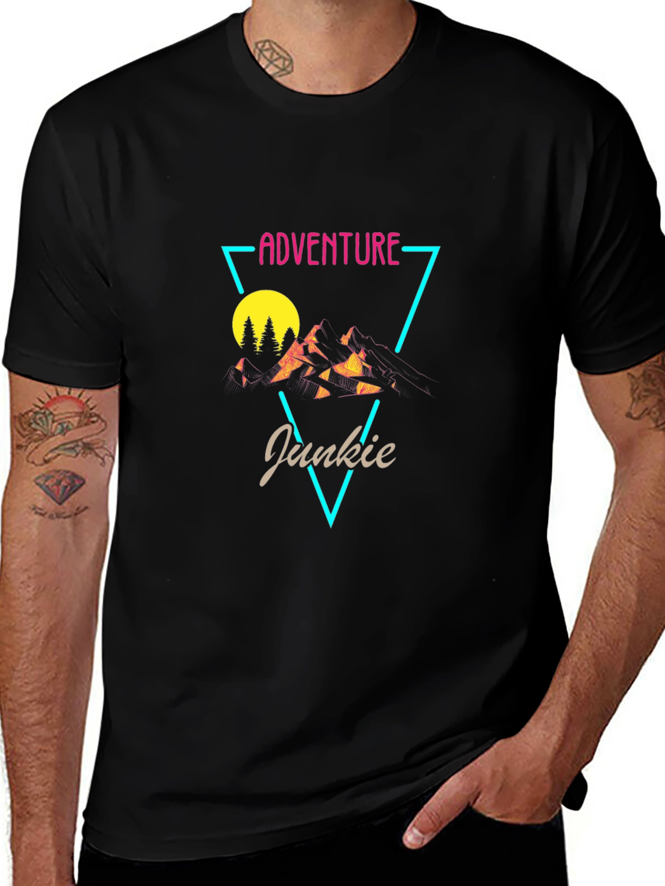 Adventure Junkie Graphic Tee - Black Cotton T-Shirt