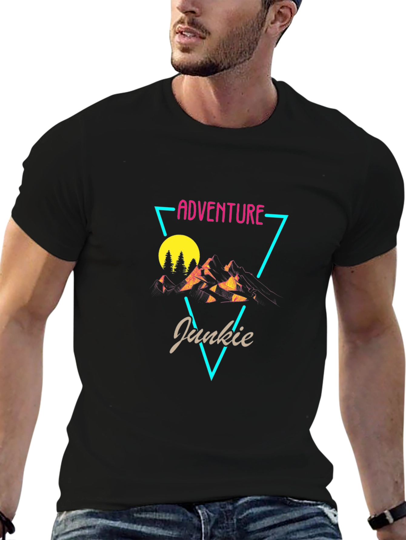 Adventure Junkie Graphic Tee - Black Cotton T-Shirt