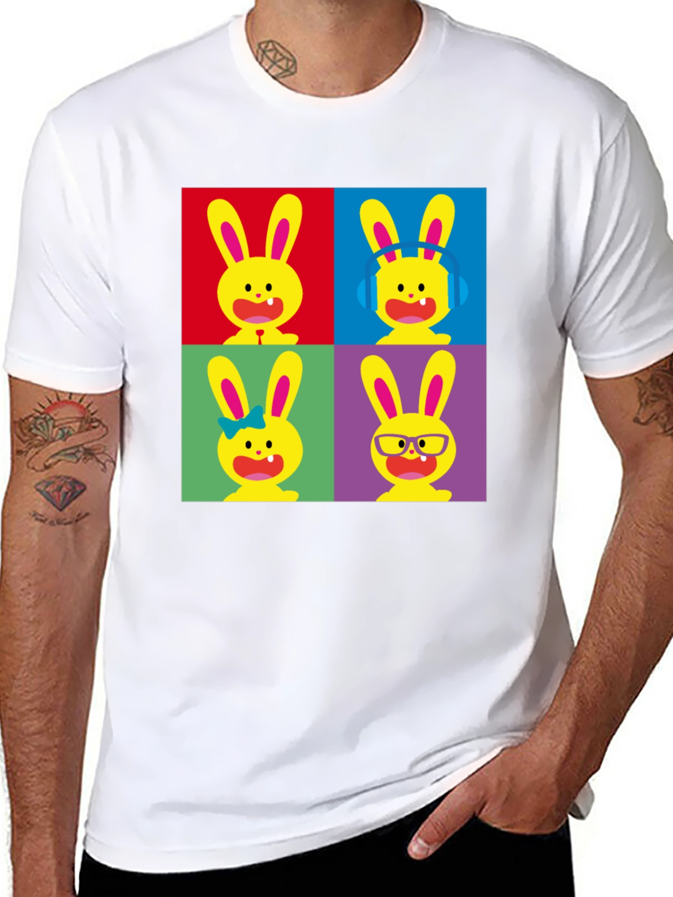 Pop Art Bunny Black T-Shirt