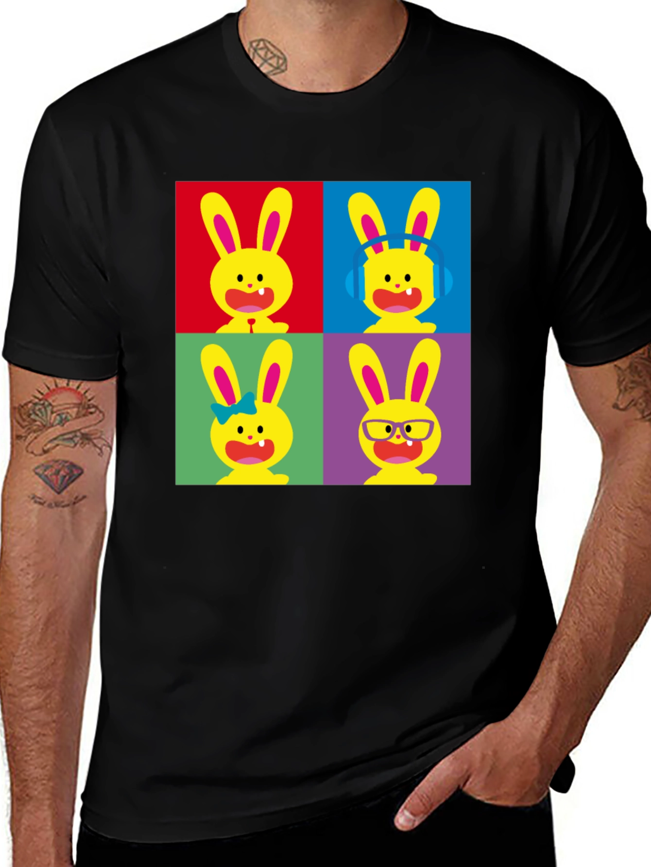Pop Art Bunny Black T-Shirt