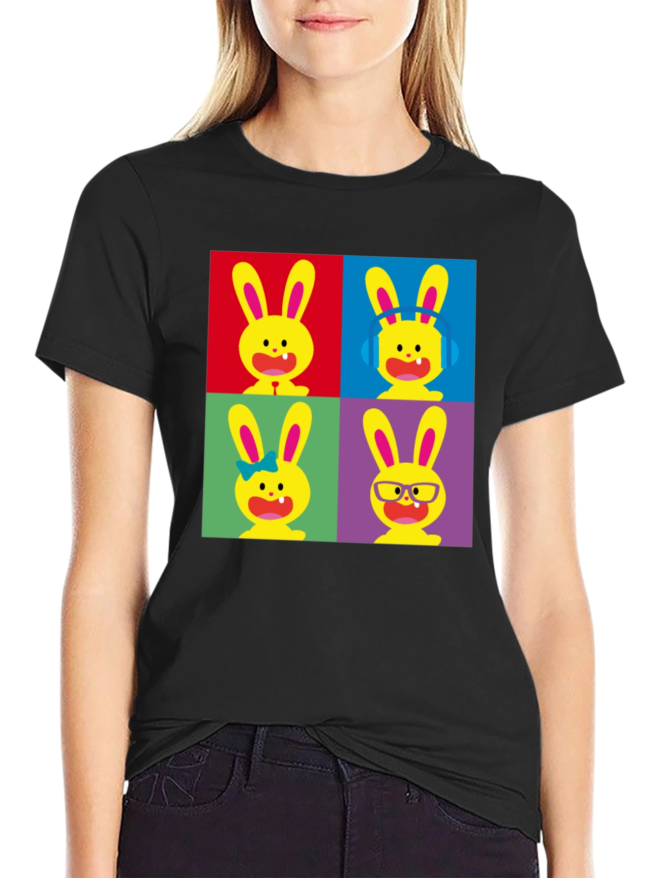Pop Art Bunny Black T-Shirt