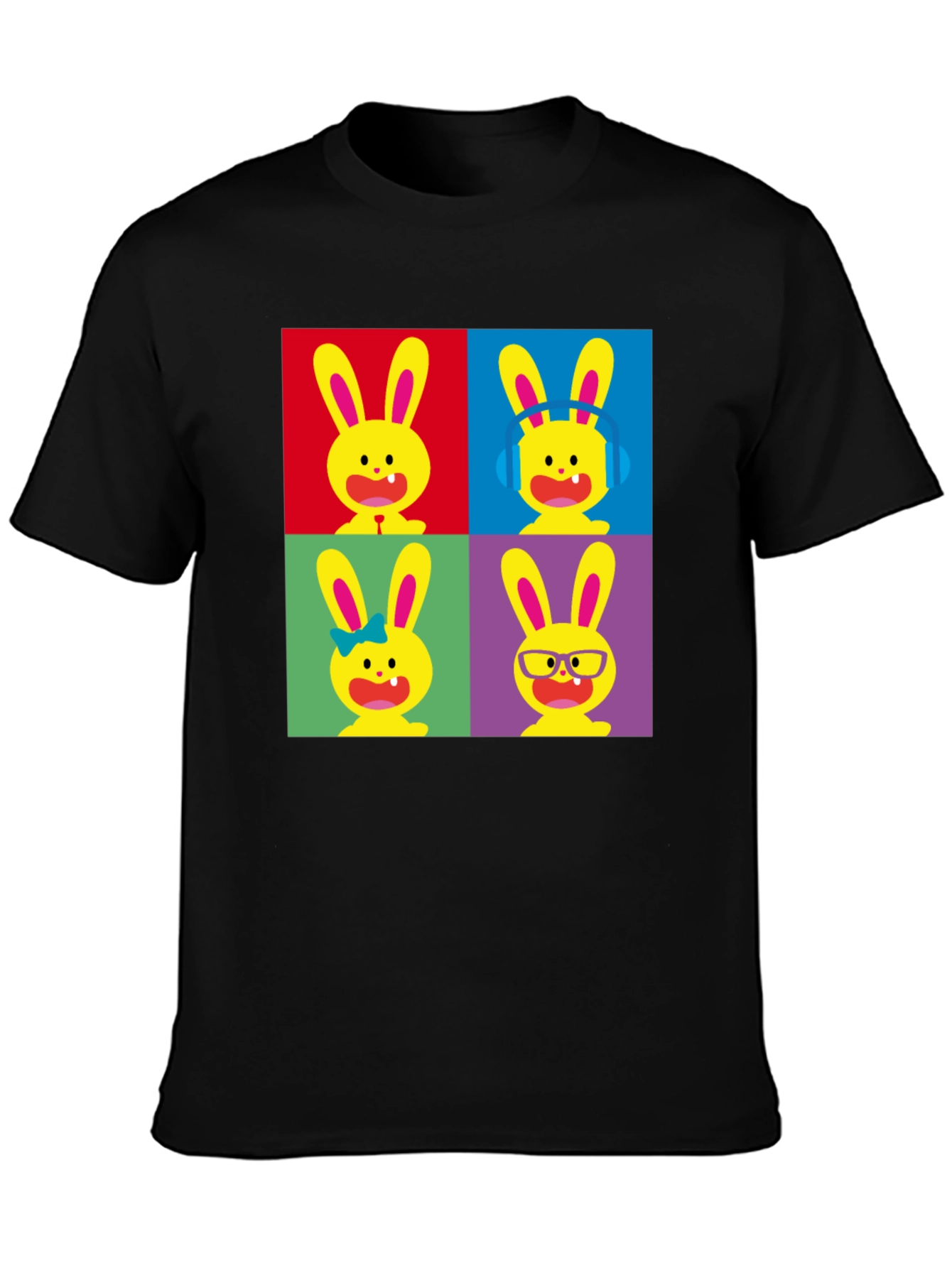Pop Art Bunny Black T-Shirt