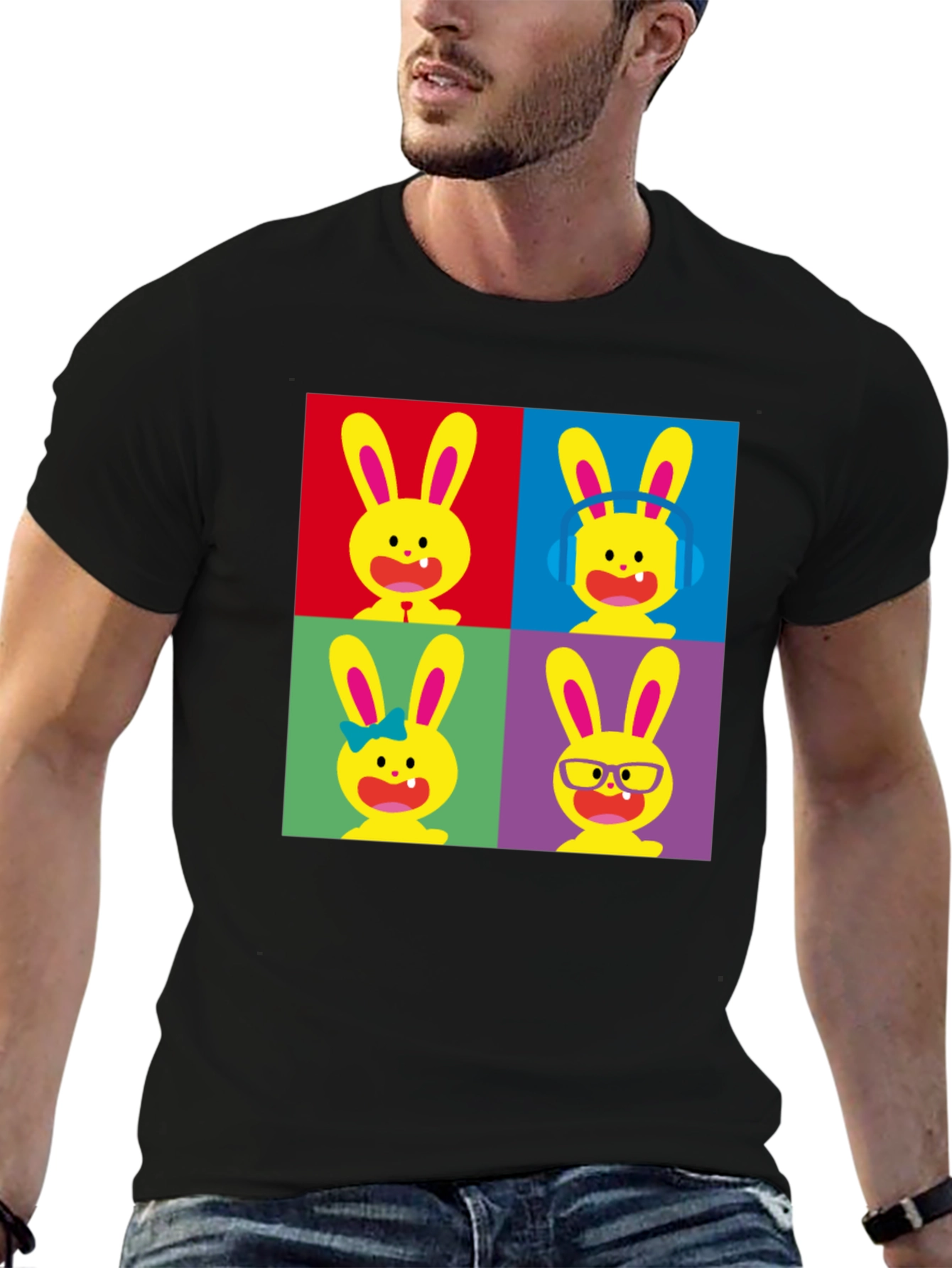 Pop Art Bunny Black T-Shirt