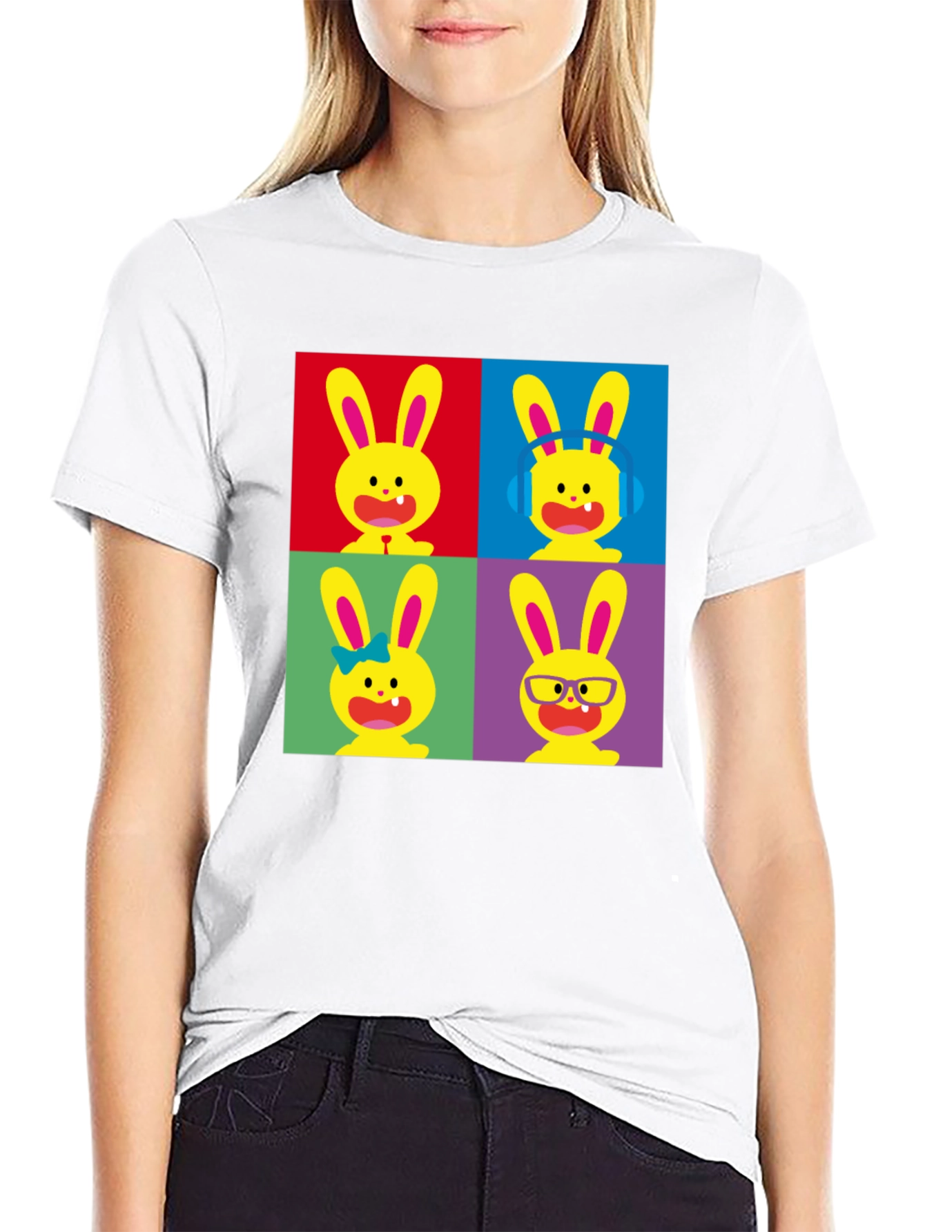 Pop Art Bunny Black T-Shirt
