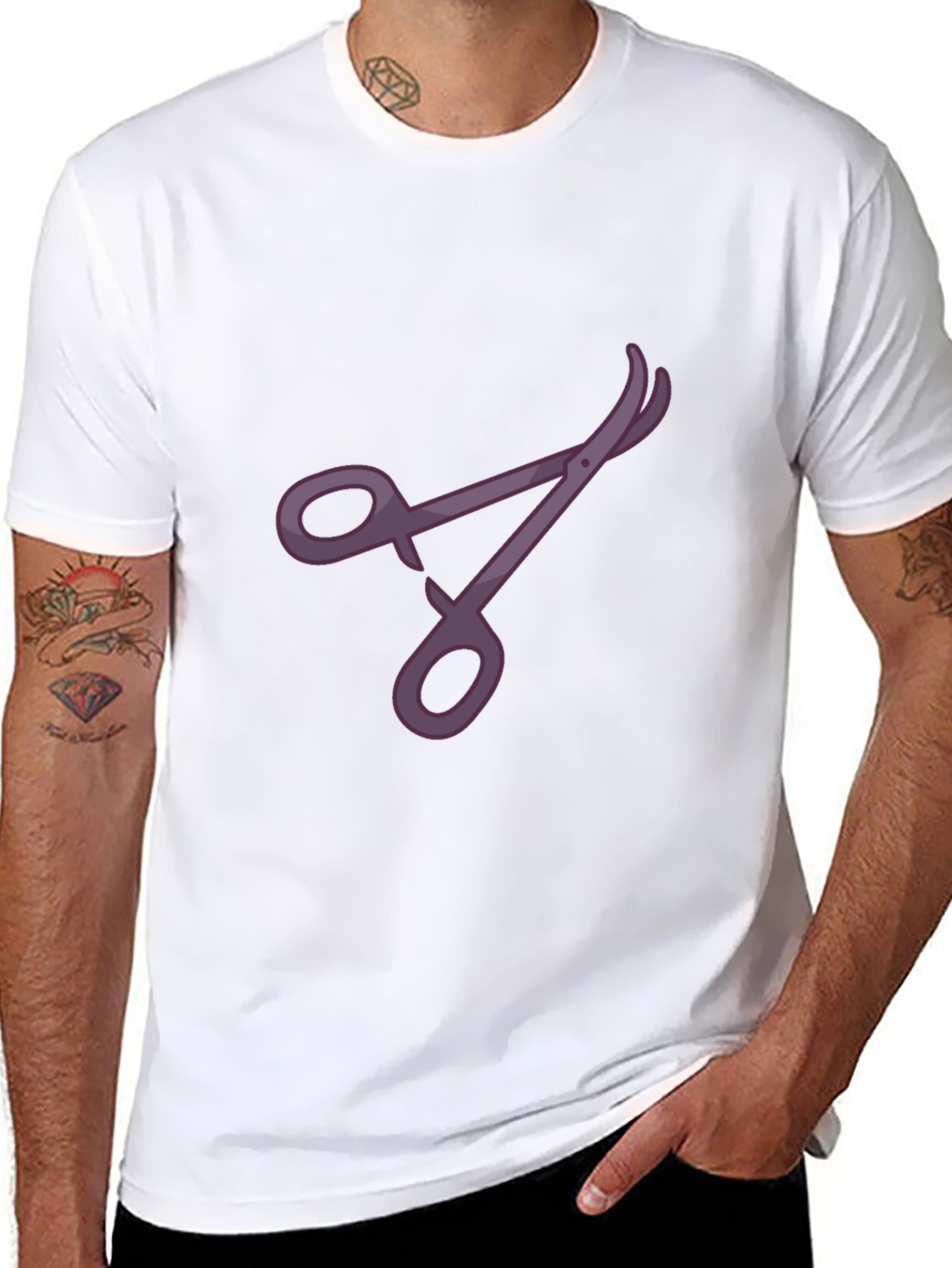 Stylish Black T-Shirt with Purple Scissors Design