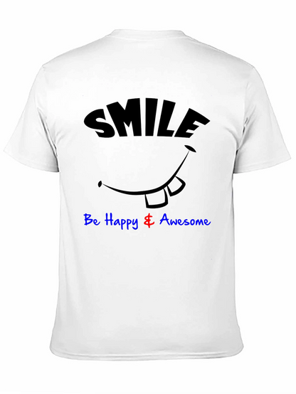 Smile Be Happy & Awesome Black Graphic T-Shirt