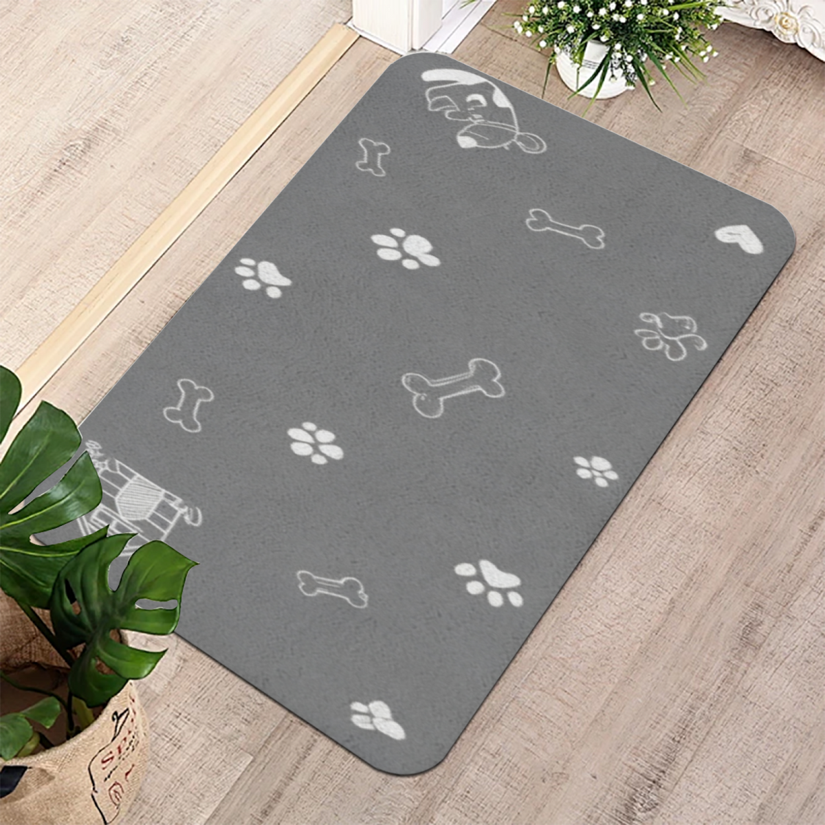 Dog Paw Bone Sketch£üCute Dog Paw & Bone Sketch Diatomite Mat, Pet Family Absorbent Non?Slip Entry Bathroom Floor Rug