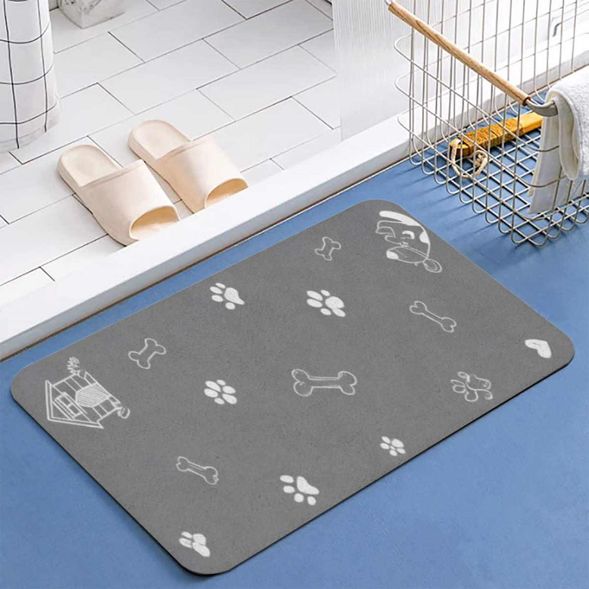 Dog Paw Bone Sketch£üCute Dog Paw & Bone Sketch Diatomite Mat, Pet Family Absorbent Non?Slip Entry Bathroom Floor Rug