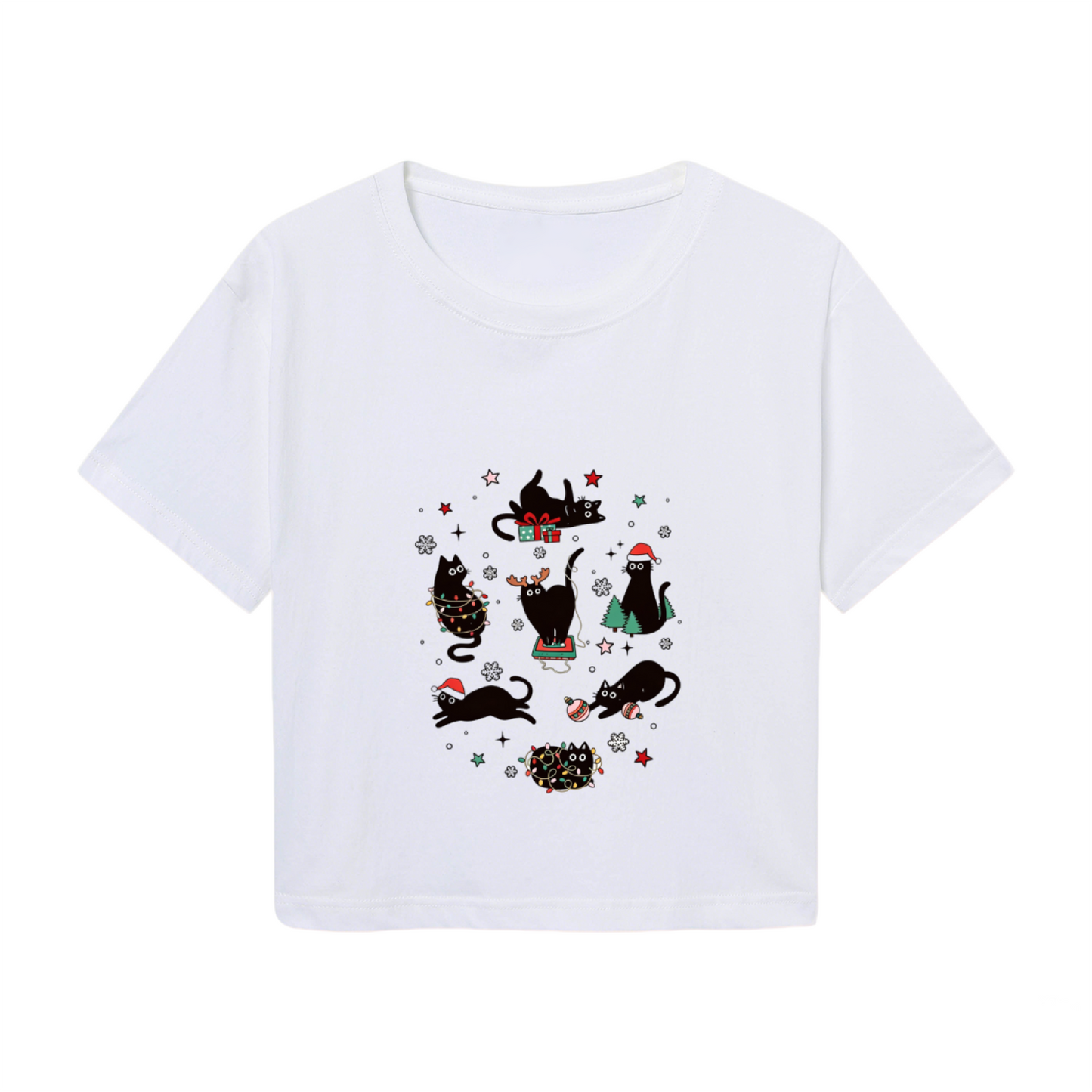 Playful Black Cats Christmas Ornament Holiday Crop Top