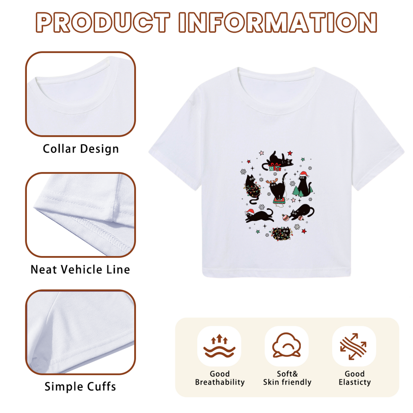 Playful Black Cats Christmas Ornament Holiday Crop Top
