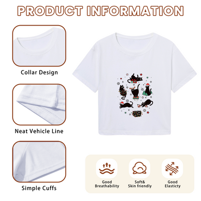 Playful Black Cats Christmas Ornament Holiday Crop Top