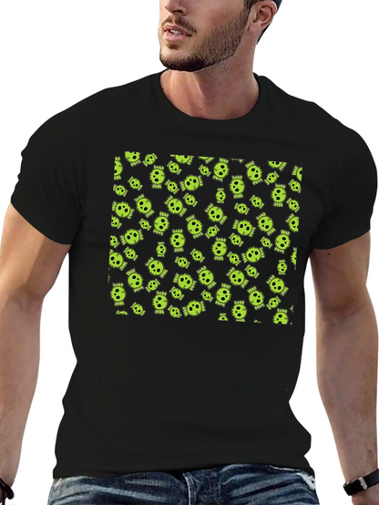 Skull Print Tee - Black Cotton Crew Neck