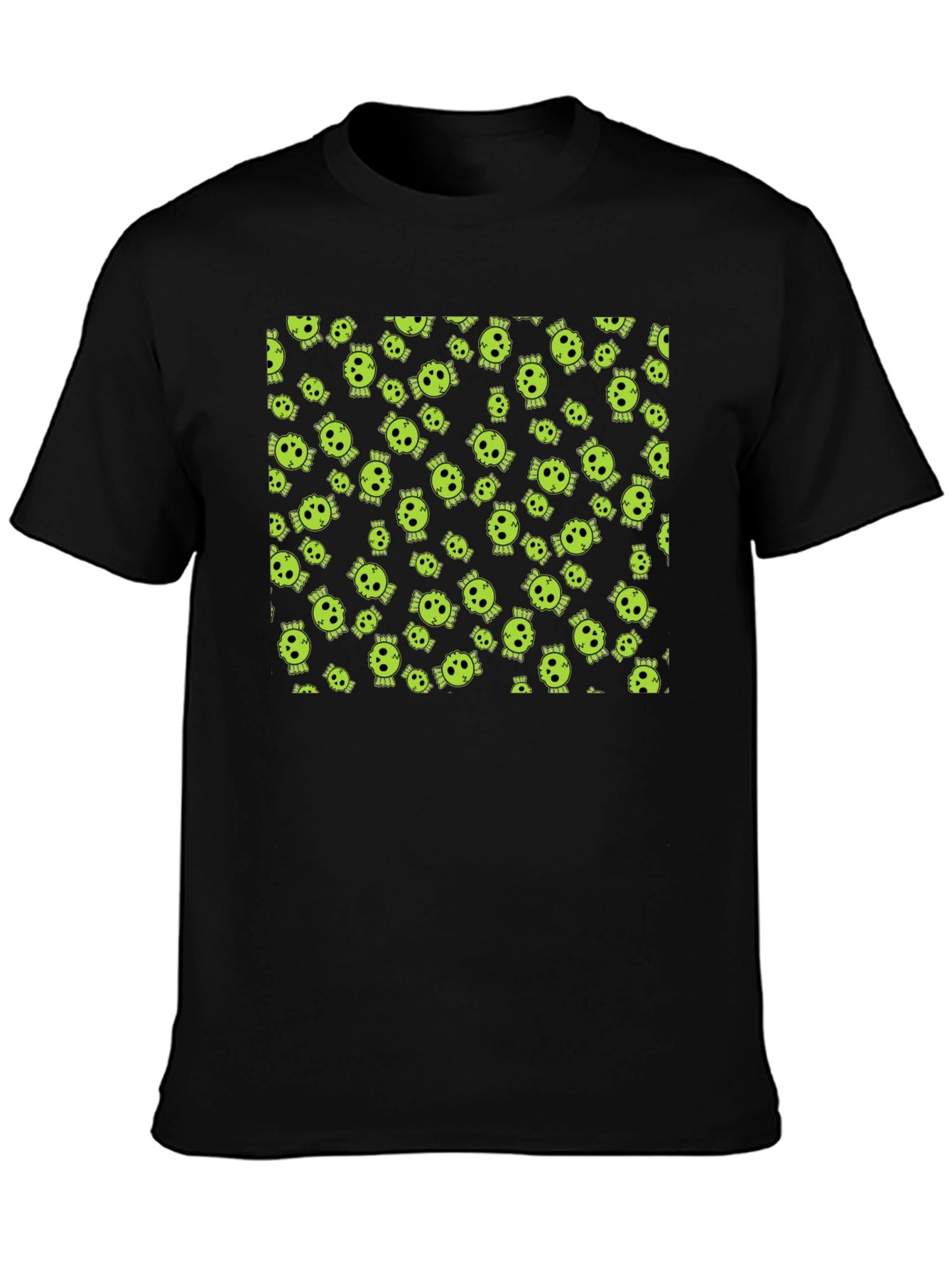 Skull Print Tee - Black Cotton Crew Neck