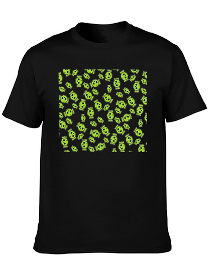 Skull Print Tee - Black Cotton Crew Neck