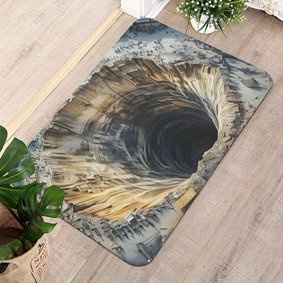3D Abyss Cave Illusion£ü3D Optical Illusion Deep Cave Diatomite Mat, Creative Visual Effect Absorbent Bathroom Floor Mat