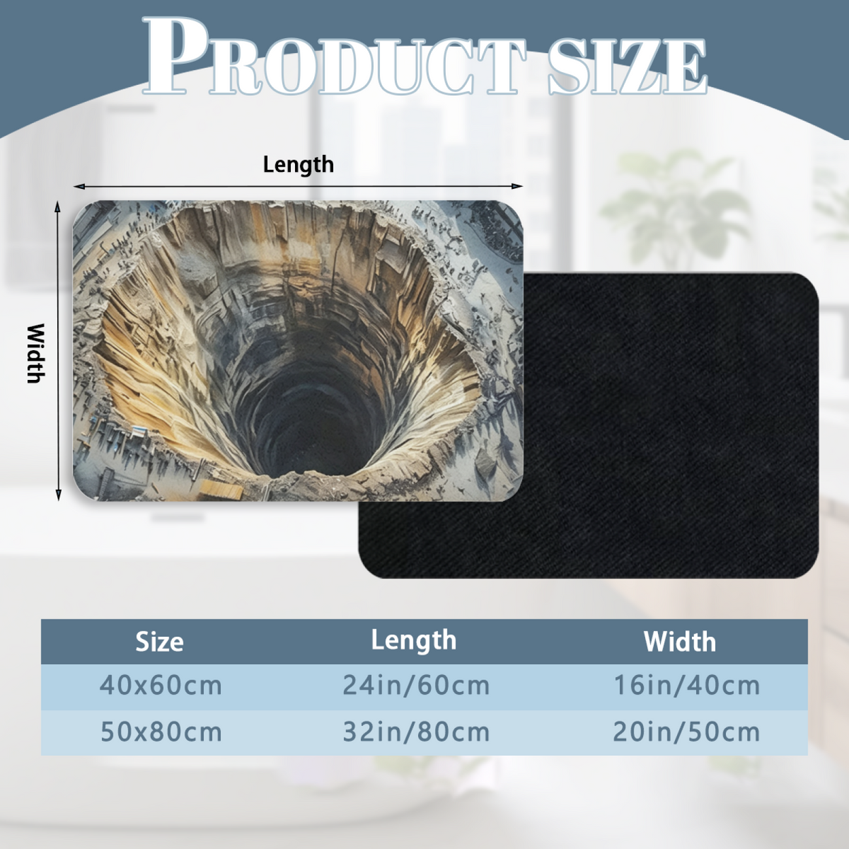 3D Abyss Cave Illusion£ü3D Optical Illusion Deep Cave Diatomite Mat, Creative Visual Effect Absorbent Bathroom Floor Mat