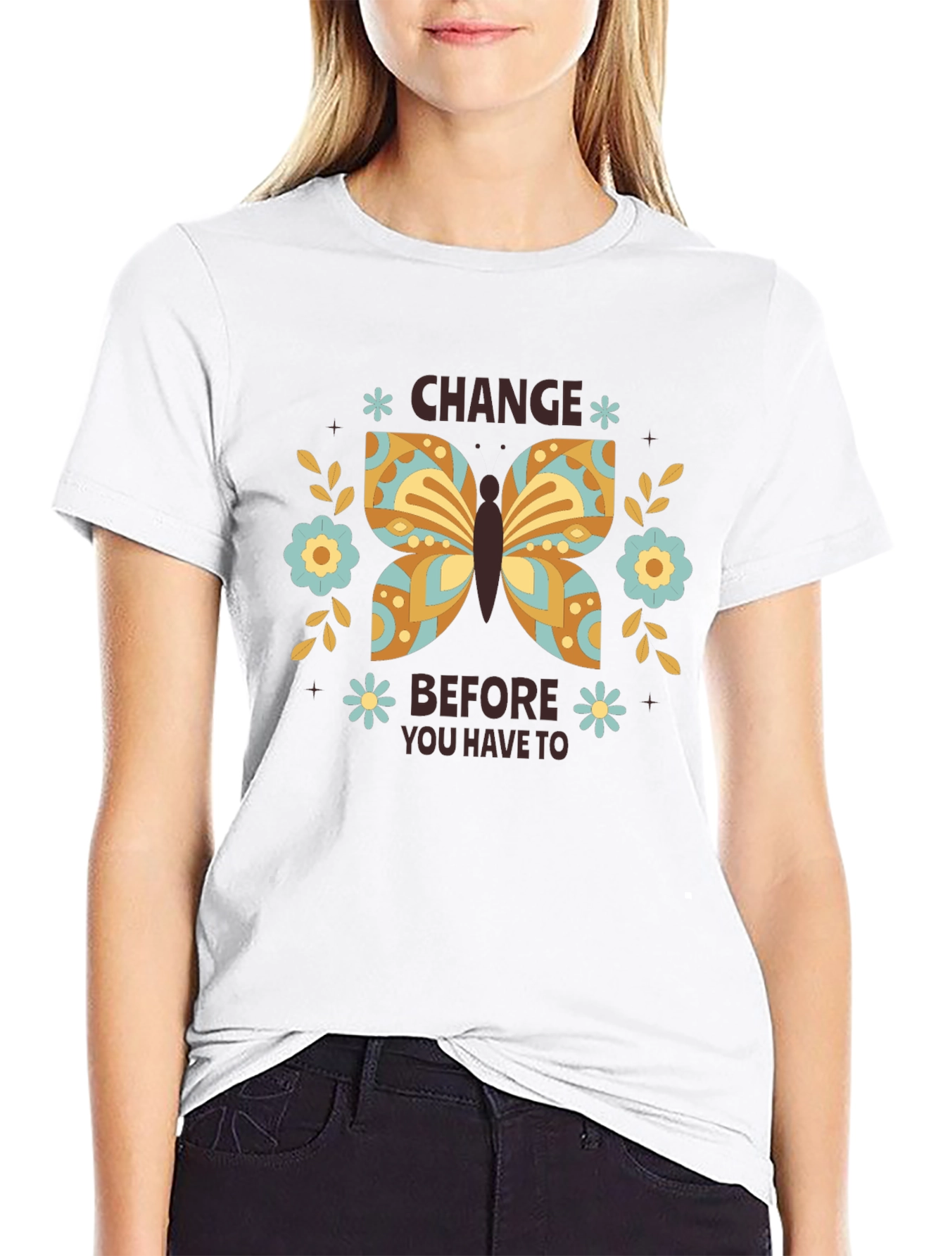 Change Butterfly Graphic Tee - Black Cotton Comfort