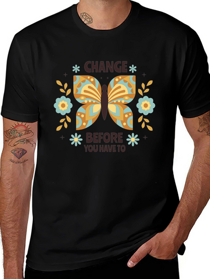 Change Butterfly Graphic Tee - Black Cotton Comfort