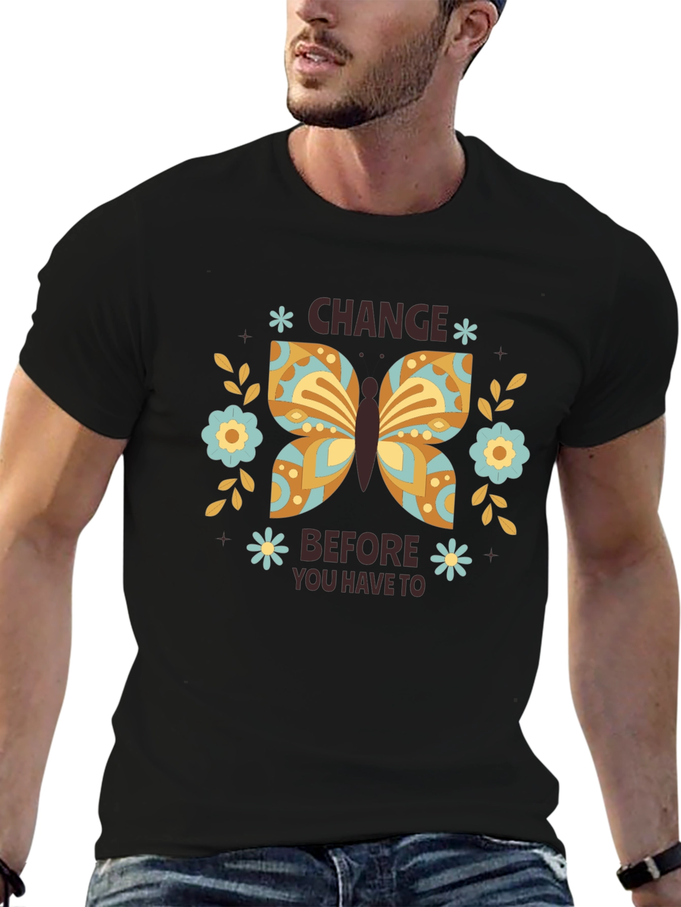 Change Butterfly Graphic Tee - Black Cotton Comfort