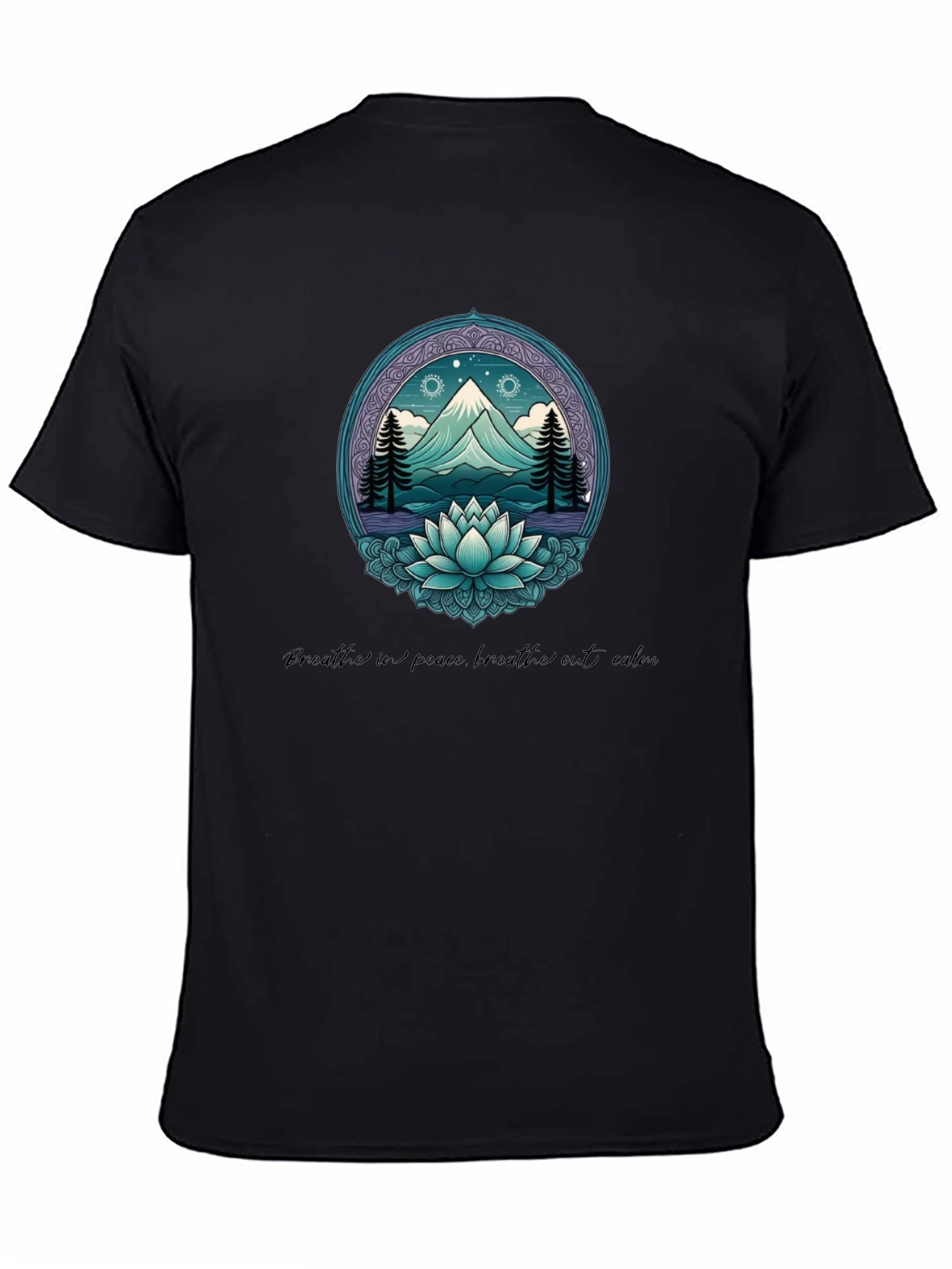 Mountain & Lotus Graphic Tee - Breathe in Peace