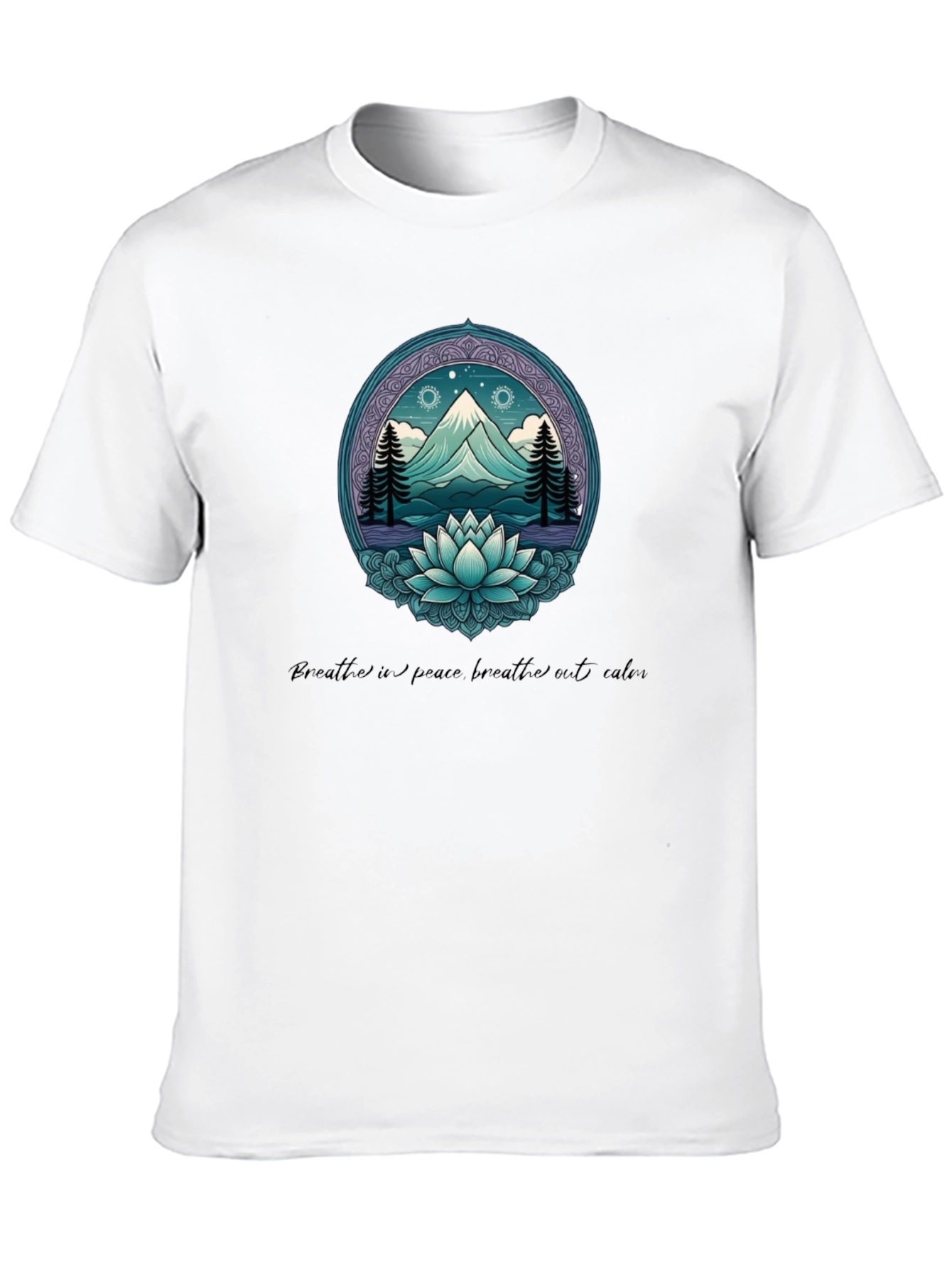 Mountain & Lotus Graphic Tee - Breathe in Peace