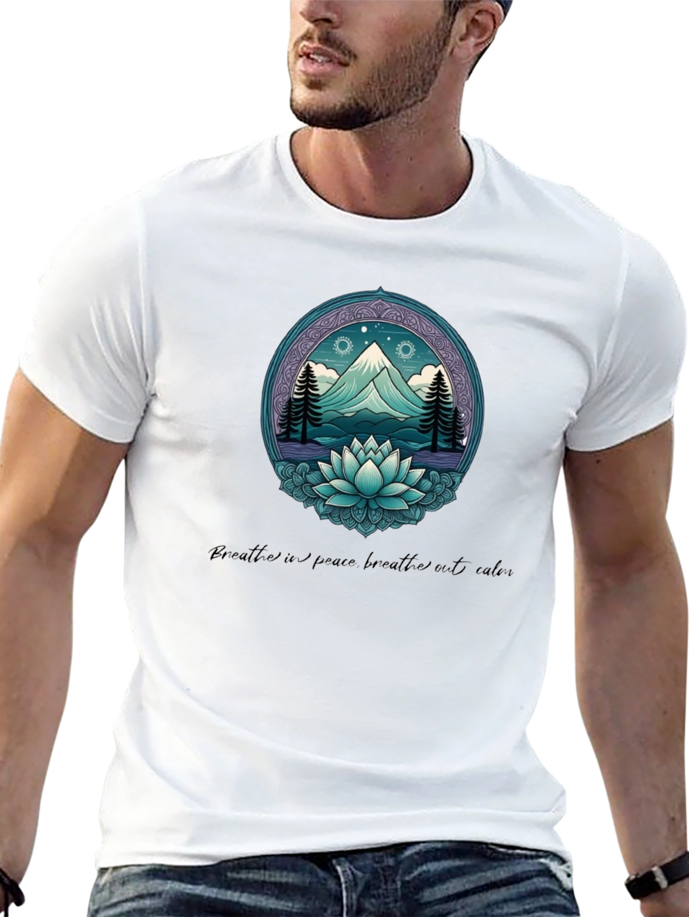 Mountain & Lotus Graphic Tee - Breathe in Peace