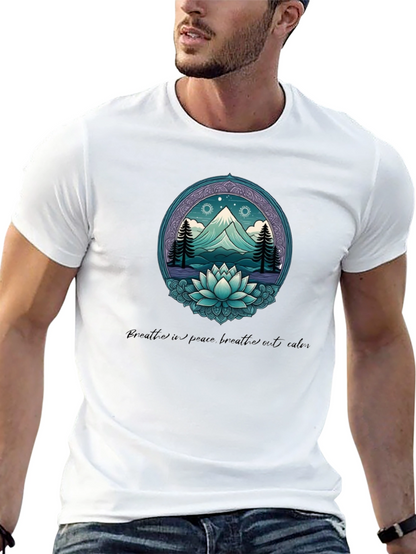 Mountain & Lotus Graphic Tee - Breathe in Peace