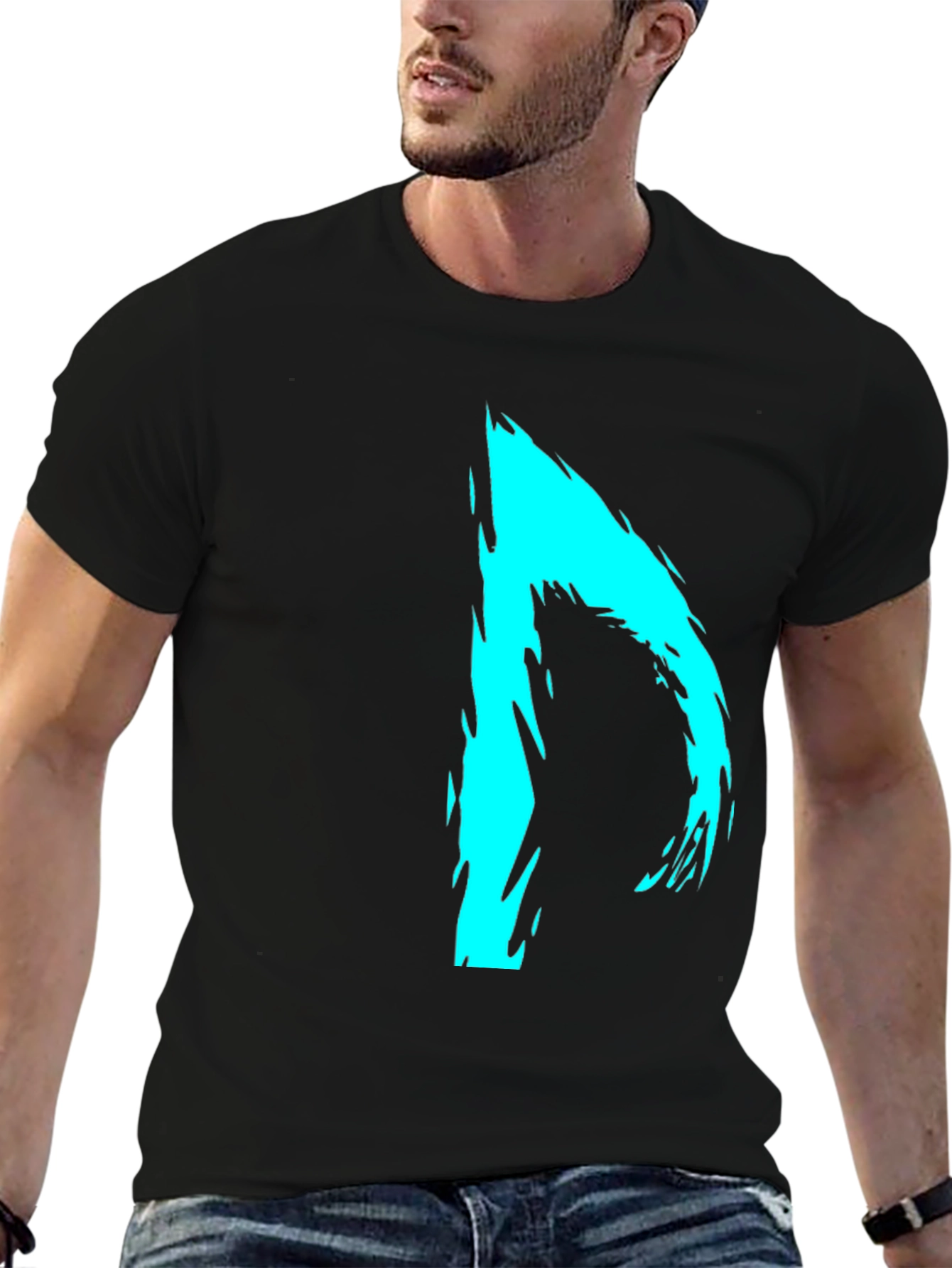 Abstract Cyan Graphic Black T-Shirt
