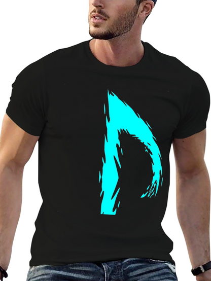 Abstract Cyan Graphic Black T-Shirt