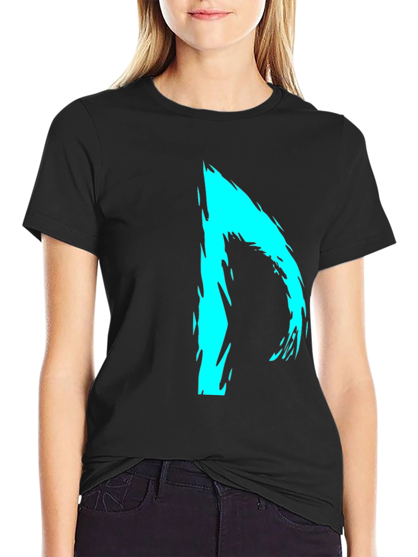 Abstract Cyan Graphic Black T-Shirt